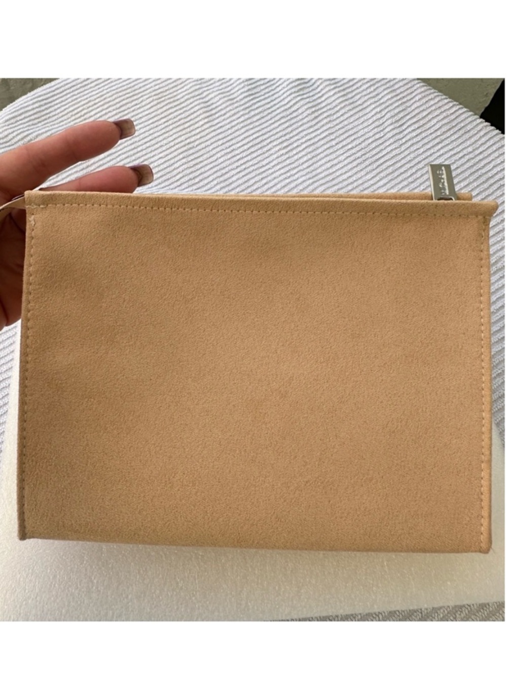 Michael Michael Kors Suede Tan Cosmetic Beauty Zipper Bag 8 1/2” X 6 1/4” X 3”